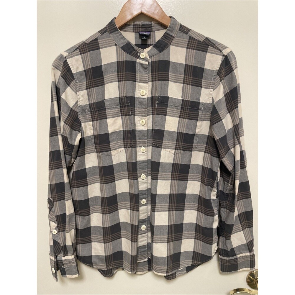 Patagonia Catbells Button Up Shirt Women’s S Collarless Organic cotton plaid